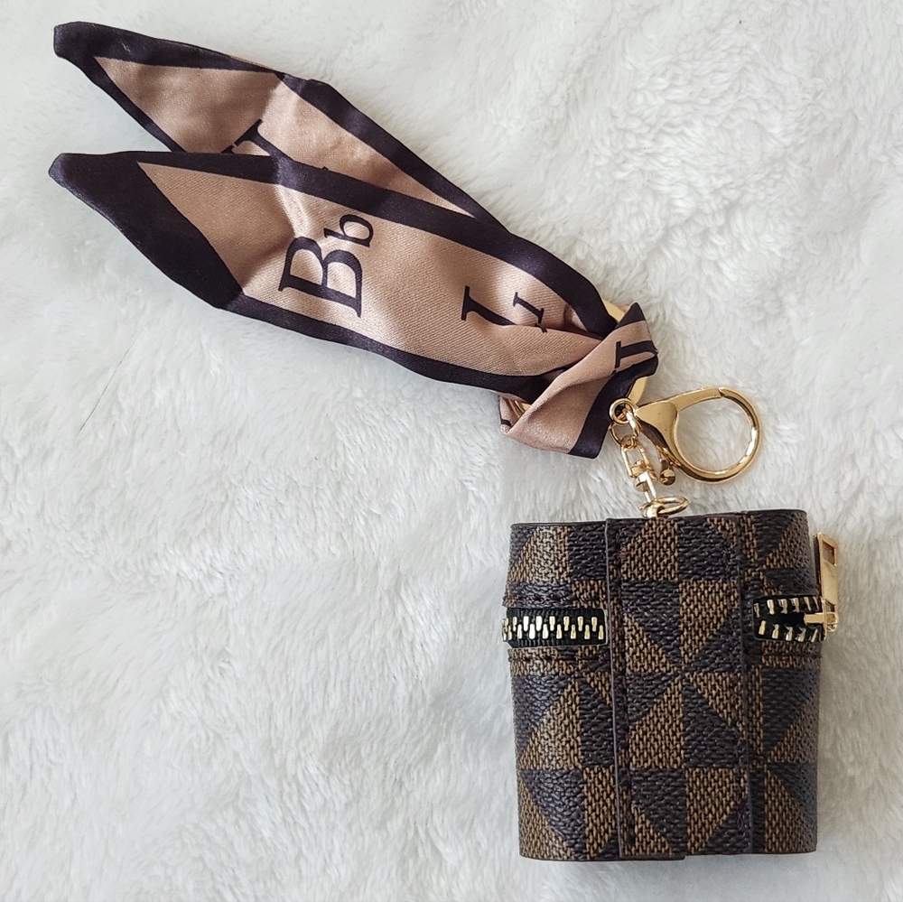 Elegant Designer Inspired Brown and Black Keychain Airpod Case Accessory - Picture 2 of 6